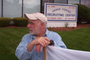 Bob Flanagan vigils against war at the Recruiting Center in Worcester, Mass.